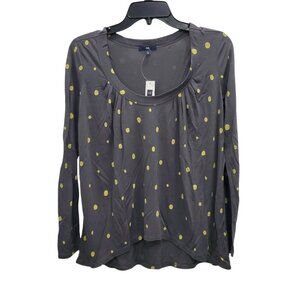 Gap Women's Gray Yellow Polka Dot‎ Super Soft Long Sleeve Scoop Neck Top NWT XS